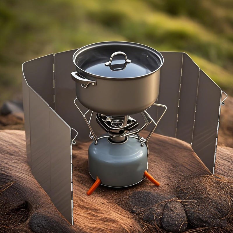 Wind Tour Outdoor Stove Windscreen Ultra light Aluminum foldable Camping Stove Windshield with Carrying bag for Butane Stoves Picnic (8 Plates) - Image 5